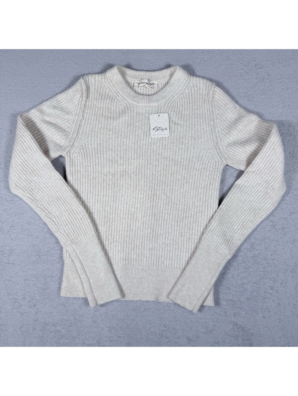 Free People Even After Pulloverโ Sweater XS Almond Milk Heather Rib Knit NWT